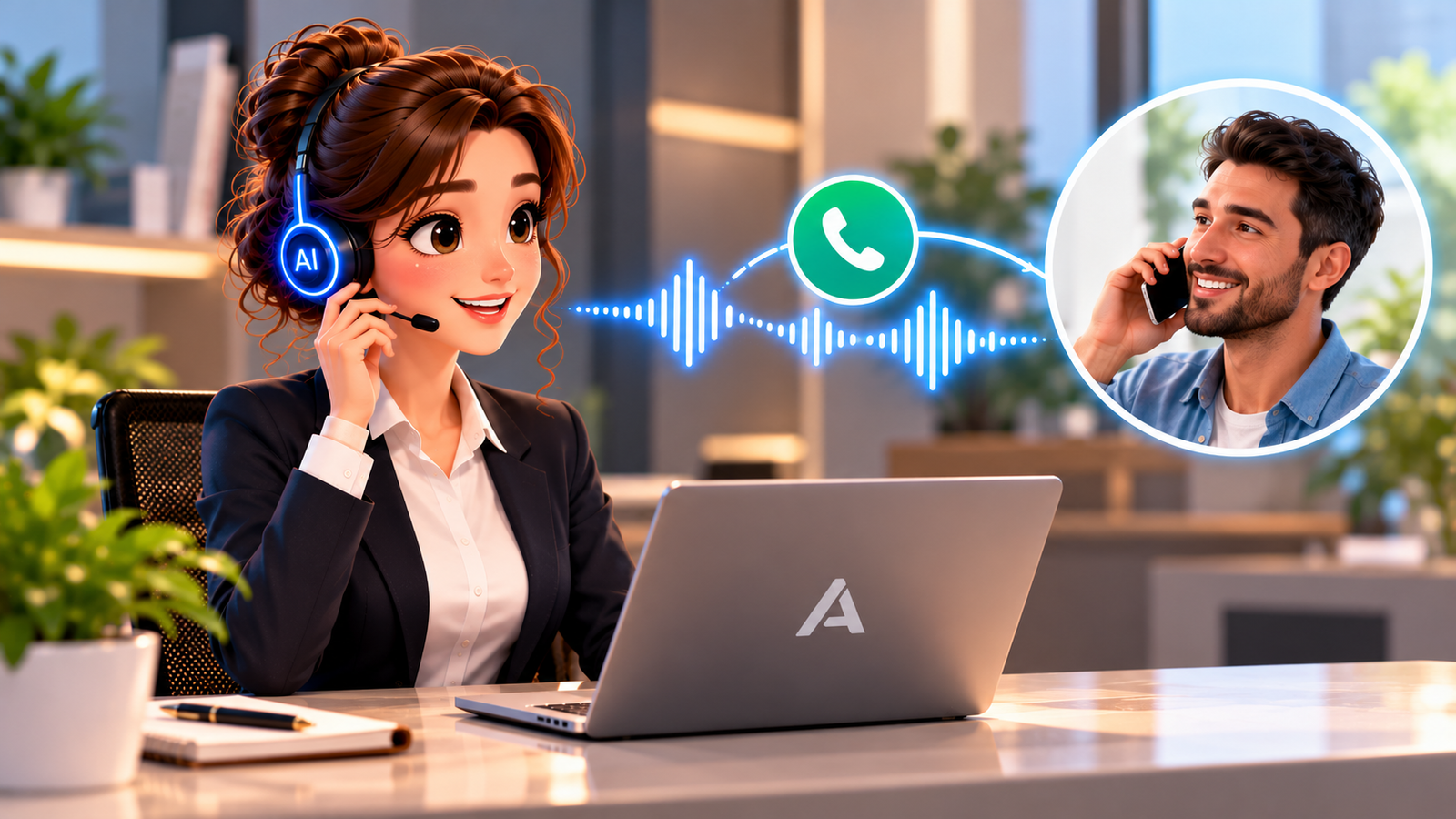 AI receptionist for UK small businesses showing 24/7 AI call answering, automated customer enquiry handling, lead qualification, appointment booking, CRM integration, customer information capture and human call transfers