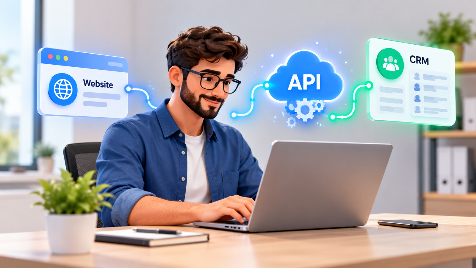 Custom API integration connecting website, CRM and operational business systems